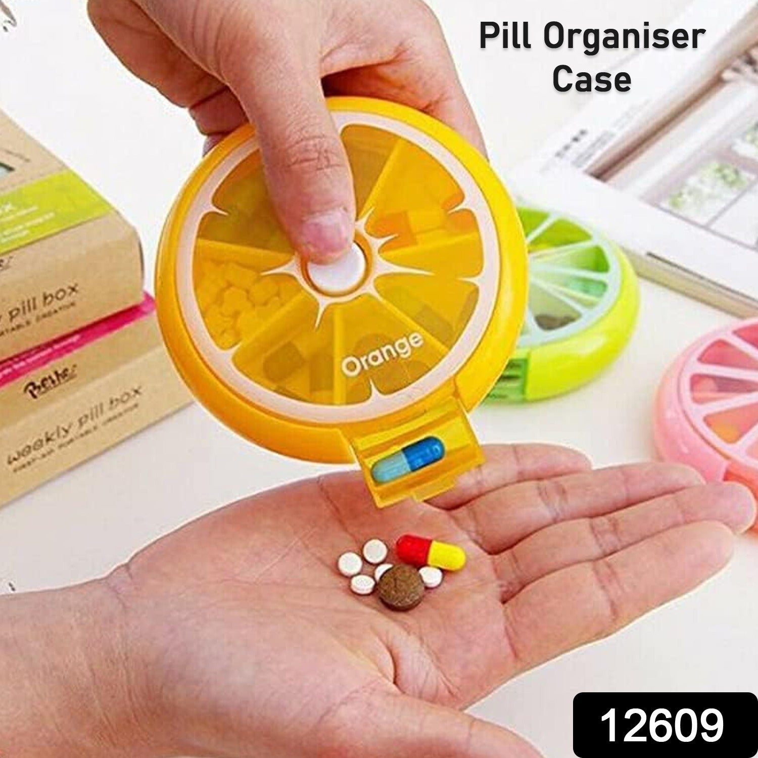12609 Pill Box Medicine Dispenser 7-Day Week Weekly Whee Cute Portable fruit style 7 grid seal rotation Pill Organizer Medicine Box (1 Pc) 12609 Pill Box Medicine Dispenser 7-Day Week Weekly Whee Cute Portable fruit style 7 grid seal rotation Pill Organizer Medicine Box (1 Pc)